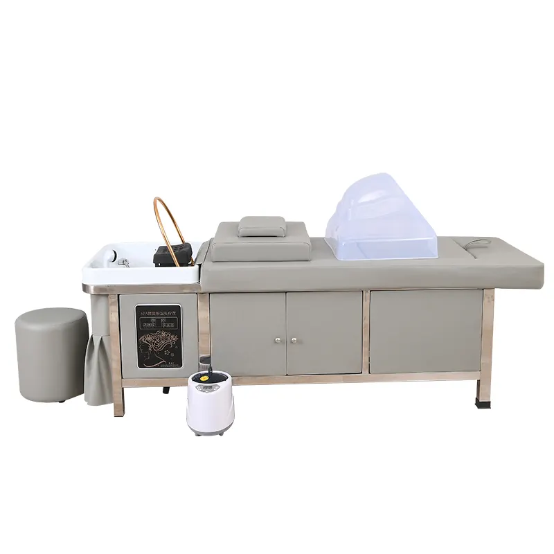 2023 New design hair salon water circulation head therapy washing chair electric thai head treatment shampoo bed with foot spa
