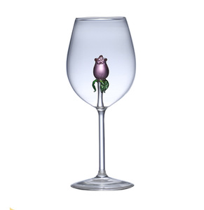 Tasse à gobelets <span class=keywords><strong>en</strong></span> <span class=keywords><strong>verre</strong></span> clair vintage à longue <span class=keywords><strong>tige</strong></span> <span class=keywords><strong>avec</strong></span> <span class=keywords><strong>verre</strong></span> à <span class=keywords><strong>fleur</strong></span> rose rose à l'intérieur - Product Image 3