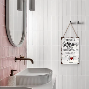 Rustic Wooden Hanging Door Plaque <strong>Funny</strong> <strong>Bathroom</strong> Sign for Home Restroom Bedroom Farmhouse Entryway Gift Featuring Still Life - Product Image 5