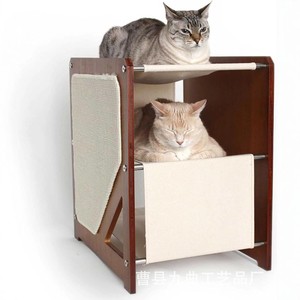 Solid Wood Cat House With <b>Scratching</b> <b>Post</b> And Cat Tree Multi Functional Cat Habitat For All Seasons Durable Design - Product Image 3