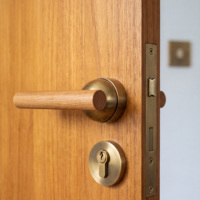 Poignée de porte à levier en alliage de zinc laqué laiton antique et bois de cerisier nord-américain ISILINE pour quincaillerie intérieure