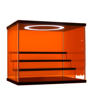 Vitrine acrylique moderne à 4 niveaux avec lumière LED réglable, armoire d'assemblage noire anti-poussière pour figurines d'<span class=keywords><strong>action</strong></span>, surface polonaise - Product Image 1
