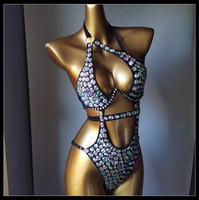 Diamant nouveau maillot de bain une pièce tendance Bikini frange motif solide étincelle cristal décoration licou une pièce Bikini