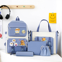 Sac à dos scolaire imperméable en tissu Oxford antivol et tendance pour enfants, idéal pour les collégiens et lycéens, mignon, grande capacité, ensemble 5-en-1