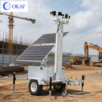 Caméra de surveillance mobile OKAF AI 4G Starline sur remorque solaire pour la sécurité des chantiers de construction et des parkings