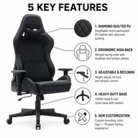 Fauteuil de Gaming Exécutif Ergonomique avec Appui-tête Rembourré, Matelassage Diamant, Inclinable, en Cuir PU, Pivotant à 360 Degrés, Hauteur Réglable avec Vérin à Gaz 3 Positions