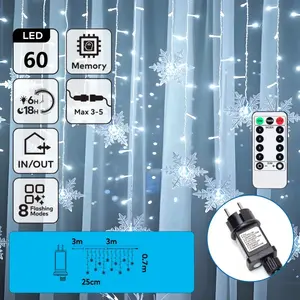 Tira de luces - tira conectable de bajo voltaje, copos de nieve, blanco frío, 3m x 0.7m, 12 tiras, IP44, apta para interior y exterior - Product Image 1