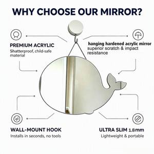 Whale Shaped Acrylic <b>Hanging</b> <b>Mirror</b> 150*200*1.8mm Hardened Shatterproof Nursery <b>Wall</b> <b>Mirror</b> with Rope Custom OEM Wholesale - Product Image 2