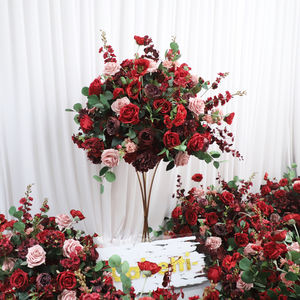 Flores Artificiales de Alta Gama para Bodas, Bola de Flores de Hortensia Roja, Bola de Hortensia de Seda Borgoña, Centros de Mesa para Bodas - Product Image 3