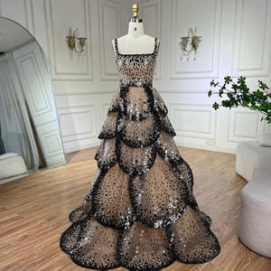 セリーンヒル ブラックヌード ドバイ イブニングドレス スパンコールティアードパーティガウン 女性用 LA72505 - Product Image 1