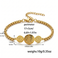 Bracelet en acier inoxydable avec médaille de Saint Benoît, chaîne en or, bijoux catholiques San Benito avec carte