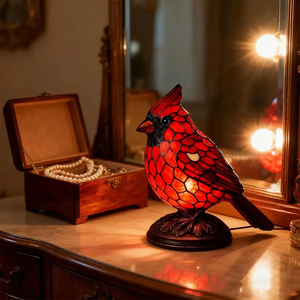 Lampada da Tavolo <span class=keywords><strong>Tiffany</strong></span> Moderna Elettrica in Resina a Forma di Uccello Rosso con Paralume a Cupola, Luce LED Bianca Calda, Batteria Inclusa, Decorazioni Natalizie - Product Image 5