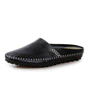 Hot Selling Casual Raw Cow Leather Men Slipper Empty Back Loafers Man Hide Toes <b>Shoes</b> Genuine Leather Outdoor Slipper - Product Image 4