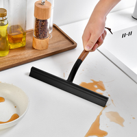 Raclette en silicone pour comptoir de cuisine et salle de bain, lame flexible pour nettoyer les liquides, acier inoxydable, verre, avec manche en bois