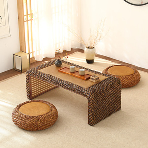 Juego de Mesa de Té de Mimbre, Moderno y Minimalista, Zabuton Tatami Reforzado, Muebles para Exteriores e Interiores, Mesa de Café para Balcón o Ventanal - Product Image 3