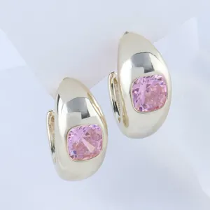 New designs S925 silver earring 18k gold plated color pink cubic zirconia earring for trend women wear