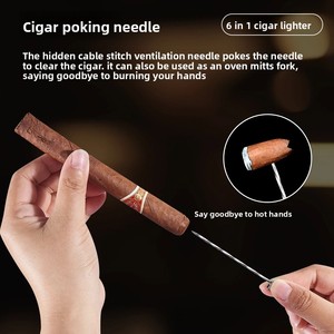 Briquet à cigares multifonction tout-en-un avec coupe-cigare en V intégré, coupe-cigare plat, support, puissant briquet à quatre torches, flamme jet, outil pour fumeurs - Product Image 5