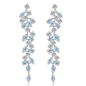 Bijoux de luxe en <span class=keywords><strong>CZ</strong></span>, zircone cubique blanche, boucles d'oreilles longues à pendentif en forme de feuille, plaquées rhodium, bijoux de mariée pour femmes - Product Image 1