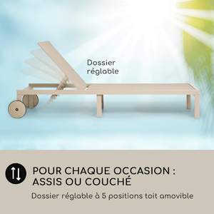 KD Chaise longue en aluminium avec coussin en tissu Chaise de plage de loisirs avec grandes roues pour jardin Relaxation en plein air - Product Image 2