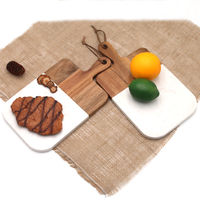 Planche à découper rectangulaire en bois d'acacia, établi en marbre blanc, plateau de fête pour le service du fromage, avec poignée
