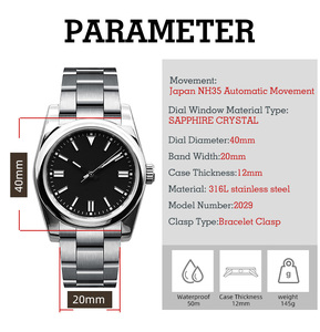 <span class=keywords><strong>Orologio</strong></span> Meccanico di Lusso Corgeut da Uomo Hot Sale RTS 36mm Quadrante Blu Liscio Subacqueo Luminoso Zaffiro Data Automatica Movimento NH35 20mm - Product Image 6