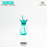 Gobelet portable en forme d'ananas de 350 ml (12 oz) pour jus et boissons, en plastique, pour enfants, avec couvercles et pailles