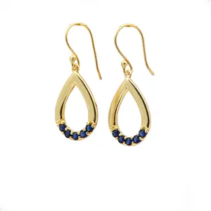 Pendientes de piedras preciosas chapadas en oro para mujer, joyería con gancho, aretes colgantes de estilo londinense, Topacio Azul, joyería de diseño al por mayor