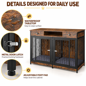 Meuble TV grand format avec 2 tiroirs et table d'appoint en bois pour chien avec coussin et séparateur amovible, type niche pour chien - Product Image 2
