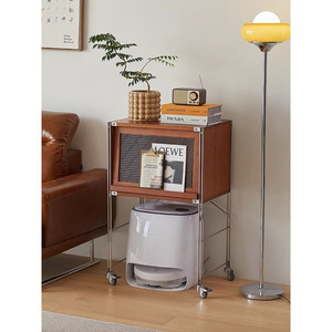 Vintage <b>Solid</b> <b>Wood</b> Storage Cabinet With Wheels For Living Room Robotic Vacuum Holder Mobile <b>Bookcase</b> Side Cabinet - Product Image 1