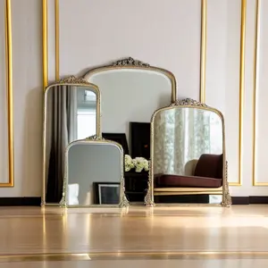 Diskon Paris Ukuran Besar Cermin Anthrogie Emas Ruang Tamu Melengkung Dekoratif Mewah Emas Dinding Cermin Hiasan Lengkungan Cermin