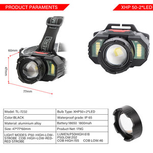 Đèn pha LED Đèn pin 1000 Lumen Đa chức năng-Đèn làm việc có thể sạc lại Ngoài trời chống nước-Đèn đội đầu có đèn flash màu đỏ - Product Image 2