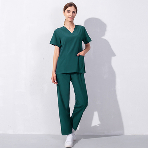 2025 nouvelle couleur vive col en v pantalon droit uniforme séchage rapide 4 voies Stretch femmes hôpital uniforme médical soins infirmiers gommage ensemble - Product Image 5