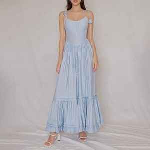 2025 nuevo Maxi vestido de diseñador de lino para mujer <span class=keywords><strong>ropa</strong></span> vestidos elegantes mujeres largo Boho playa Casual vestido de verano personalizado - Product Image 2