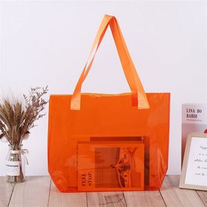 Custom Logo Letter Pattern Cute Transparent <b>Waterproof</b> Neon Candy Color <b>Beach</b> PVC <b>Zipper</b> Closure Gift Shopping Tote <b>Bag</b> - Product Image 3