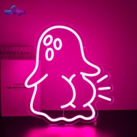 Bande LED néon 3D en forme de fesses fantôme amusantes, plaque arrière en acrylique transparent, alimentation USB, pour Halloween, bâtiments et bureaux