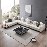 Ensemble de canapés d'angle de luxe Horizon, style minimaliste italien, tissu en coton et lin, fauteuil, structure en bois, éponge, personnalisable, grand appartement