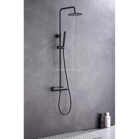 Ensemble de douche noir pour salle de bain, avec douchette à main ronde à température constante et robinet de baignoire