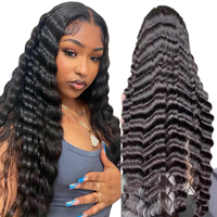 Perruque en cheveux humains avec dentelle frontale 13x4, noir naturel, ondulations volumineuses, cheveux de bébé naturels, raie libre, plusieurs tailles de 8 à 32 pouces pour femmes