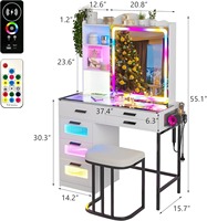 Table de toilette moderne en MDF de qualité export avec miroir, tiroirs, lumières USB colorées, multiples fonctions de rangement, écologique
