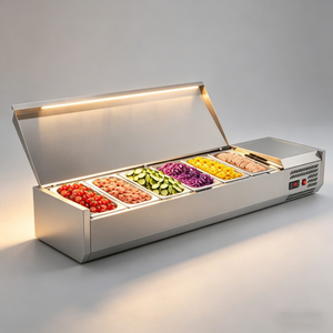 Business Grade Refrigerated Prep Table For Catering Solid Granite Worktop And Transparent Glass <b>Cover</b> - Product Image 3