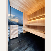 Hachillspa Spiegel Glas Sauna kabine Massiv Thermo holz Konstruktion Thermo Holz LED-Leuchten Premium Schindel dach 2 Level Sauna