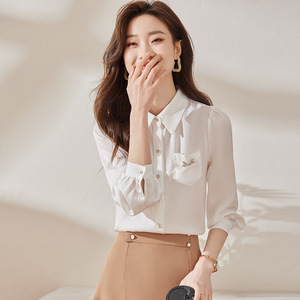Chemise violette à manches longues pour femmes Han Duoyi, avec poches, coupe ajustée, pour le printemps, l'automne et l'été - Product Image 2