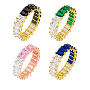 Anillo de Compromiso Eternity Rectangular Chapado en Oro con Circonita Cúbica 5A Arcoíris Pastel, Tallas 5, 6, 7, 8, 9, Venta al por Mayor, En Stock - Product Image 5