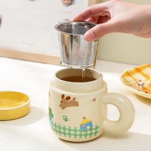 Cute Porcelain <b>Tea</b> <b>Mug</b> with <b>Infuser</b> and Lid Ceramic <b>Tea</b> Cup - Product Image 4