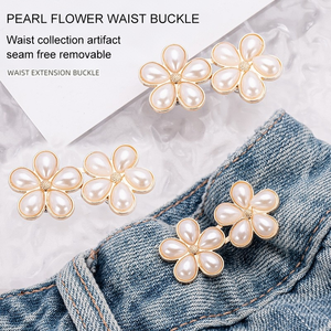 Boucle à clip en forme de fleur à cinq pétales avec perles, attache de serrage de taille amovible, base plate en strass, accessoire de ceinture sans <span class=keywords><strong>couture</strong></span> pour vêtements - Product Image 3