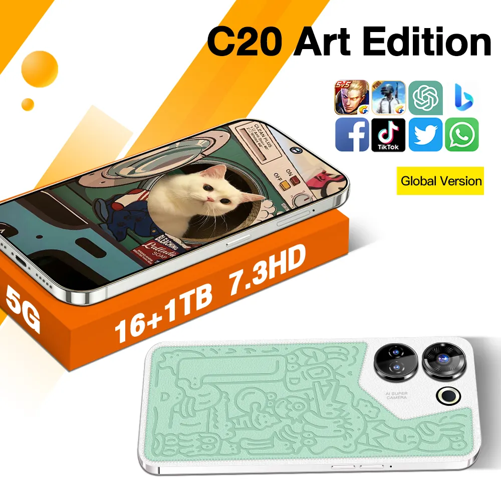 Лидер продаж, C20 Art Editionoriginal 16 ГБ + 1 ТБ 72MP + 108MP разблокировка лица полный дисплей Android 13 сотовый телефон смартфон