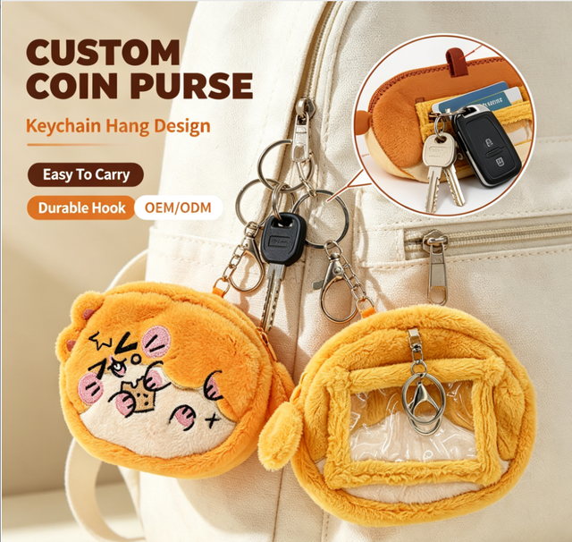Custom Logo Hamster Plush Coin Purse Cartoon Zipper Small Plush Pouch Wallet with Transparent Card Keyholder Keychain