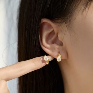 Dylam Trendy Design Fine Top 925 <b>Silver</b> D VVS1 Moissanite Stone Geometric Waterdrop Shape Stone <b>Clip</b>-on Hoop Earrings for Women - Product Image 5