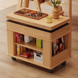 Mesa <span class=keywords><strong>de</strong></span> <span class=keywords><strong>Centro</strong></span> Convertible <span class=keywords><strong>de</strong></span> Madera Maciza Resistente, Mueble Auxiliar <span class=keywords><strong>de</strong></span> Sofá <span class=keywords><strong>de</strong></span> Doble Capa con Ruedas, Carrito para Sala <span class=keywords><strong>de</strong></span> Estar o Dormitorio - Product Image 2