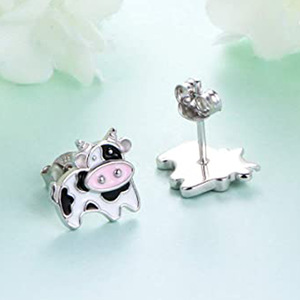 Orecchini a Perno Mini a Forma di Mucca Maculata per Donne, Gioielli per Orecchie con Animali Cartoon Carini - Product Image 4